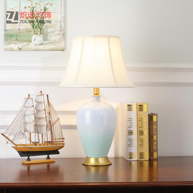 Modern Porcelain Lamp Body Fabric Shade Table Lamp for Decor