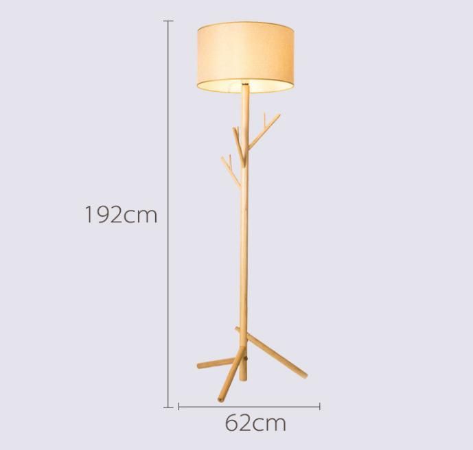 Home Lighting Fabric Shade Wooden Standing Floor Tripod Floor Light Lamp