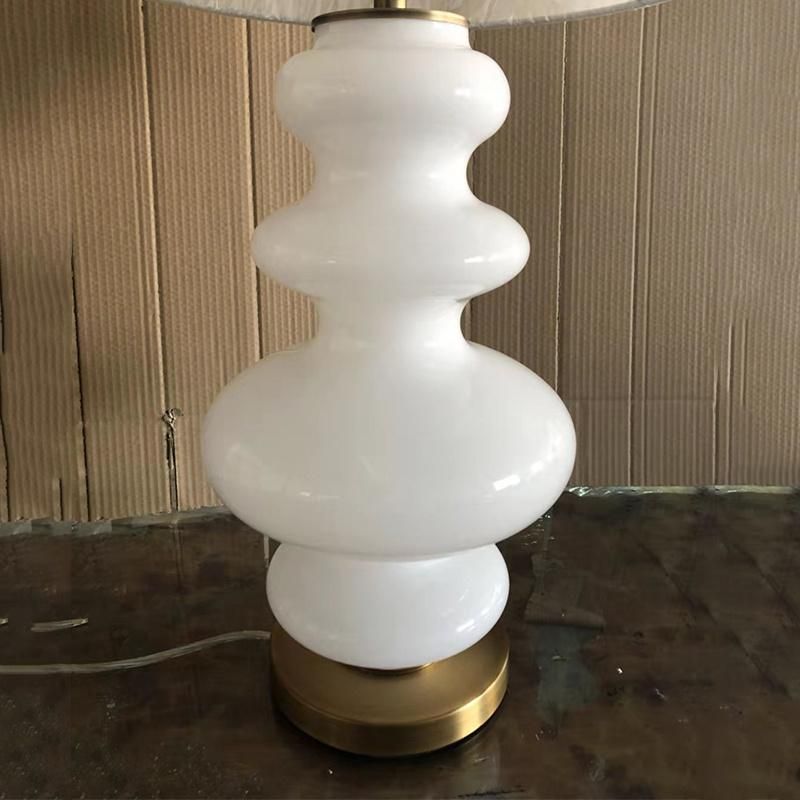 White Glass Lamp Body and Fabric Shade Table Lamp.