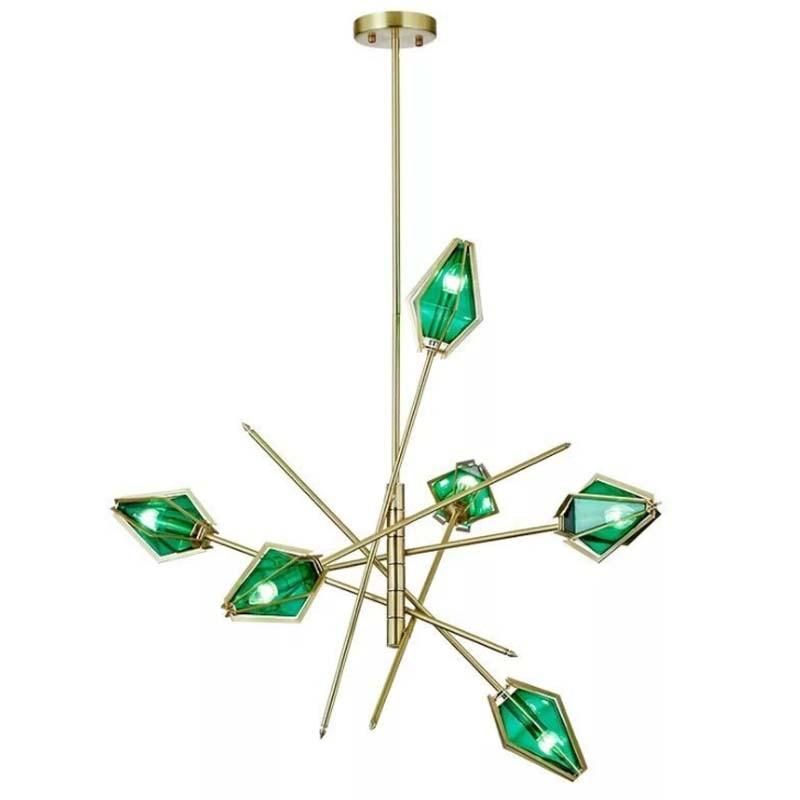 Designer Green Dimond Glass Metal E14 Modern Pendant Lamp Hotel Living Room Reataurant Chandelier Modern Pendant Lamp
