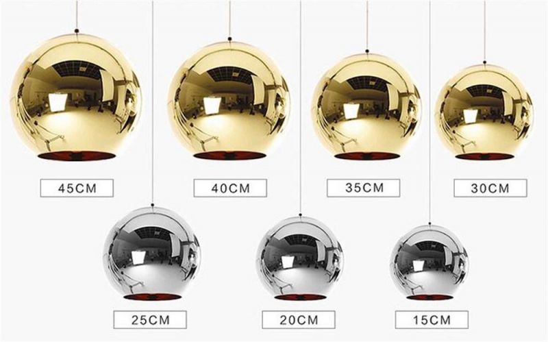 LED Chandelier Modern Glass Ball Pendant Lamp Luster Copper Sliver Shade Mirror Hanging Lamp Home Decor Light Fixtures