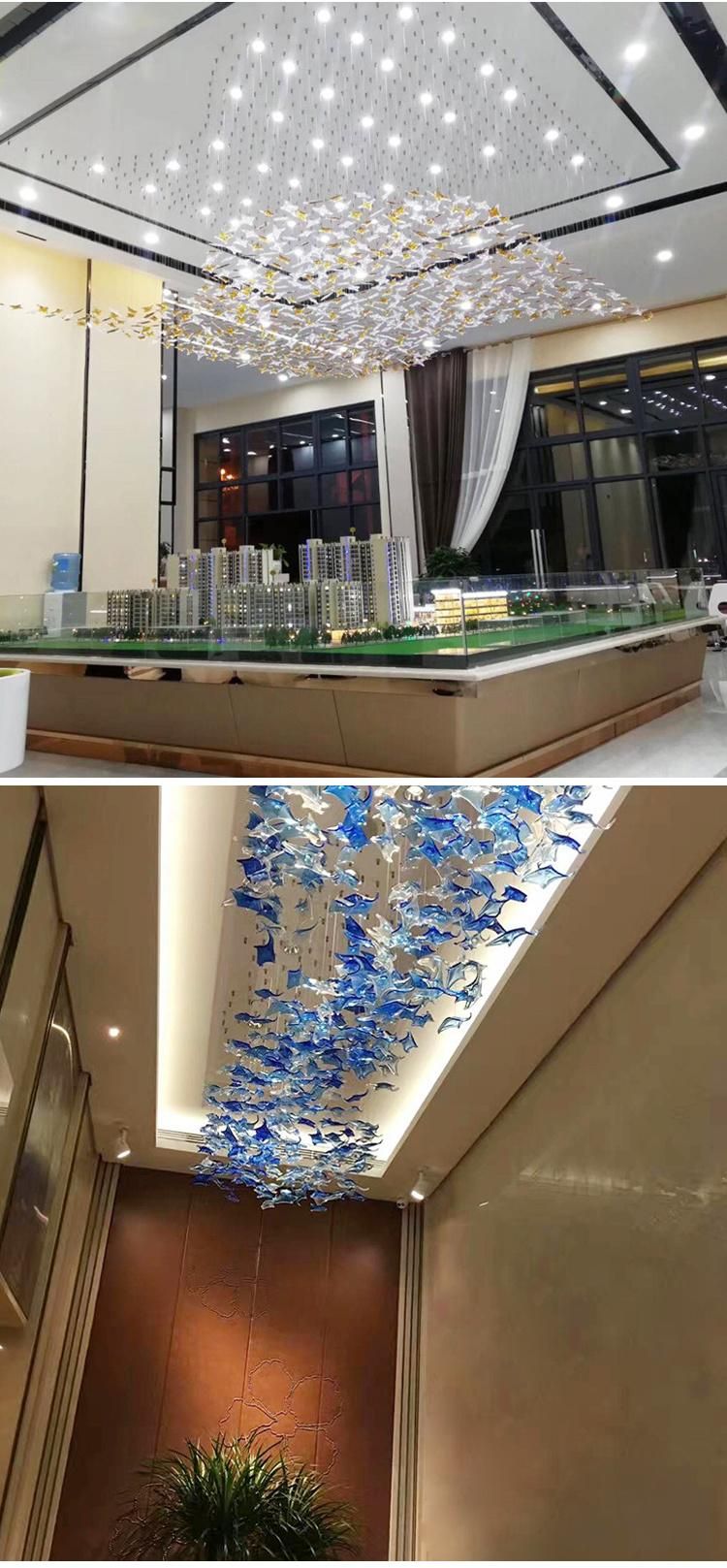 Glass Starfish Shape Decorative Exhibition Dining Hall Long Stair Custom LED Chandelier Lamp