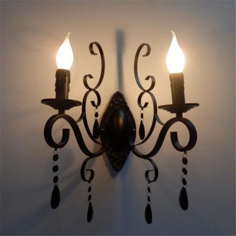 Classic Vintage Candle Wall Light Black Wrought Iron Body Crystal Deco Wall Mount Light (WH-VR-99)