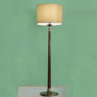 White Silk Fabric Lamp Shade and Wooden Central Rod Floor Lamp.