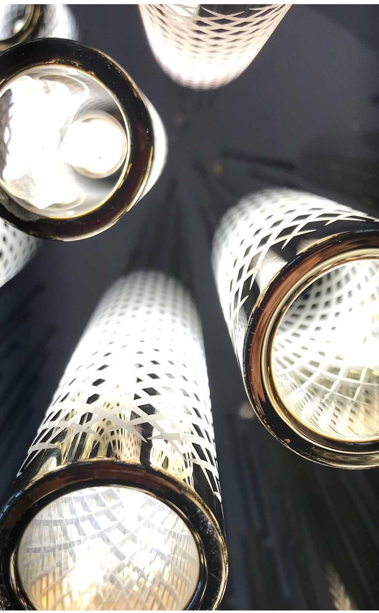 Customized Large Hotel Villa Business Center Metal Rod Long Staircase Chandelier