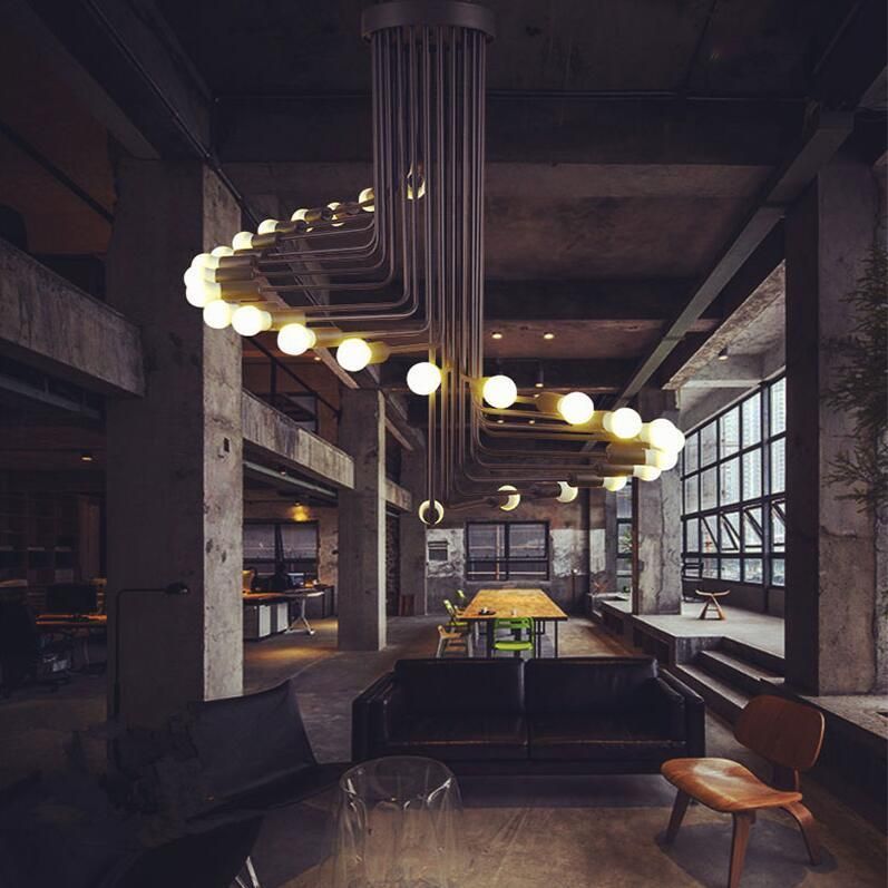 Black Staircase Pendant Lamp Multiple Retro Lustre LED Loft Pendant Lamp Home E27 Spider Lamp (WH-VP-98)