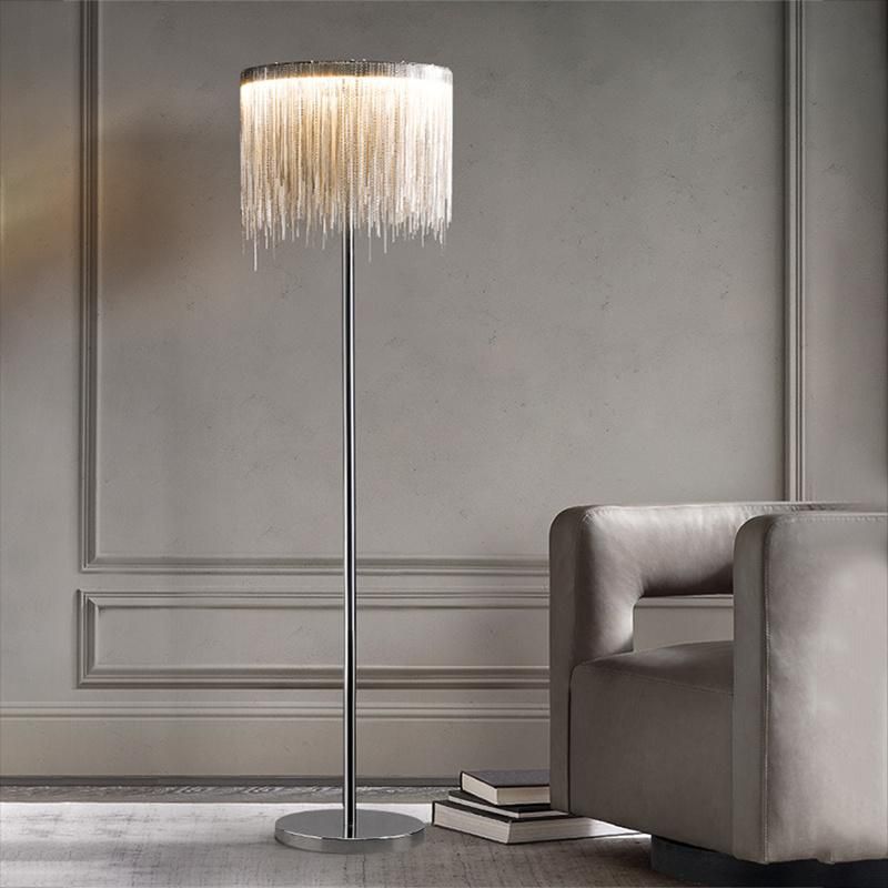 Living Room Bedroom Tassel Floor Lamp Aluminum Chain Silver Floor Light Villa Floor Standing Light (WH-MFL-122)