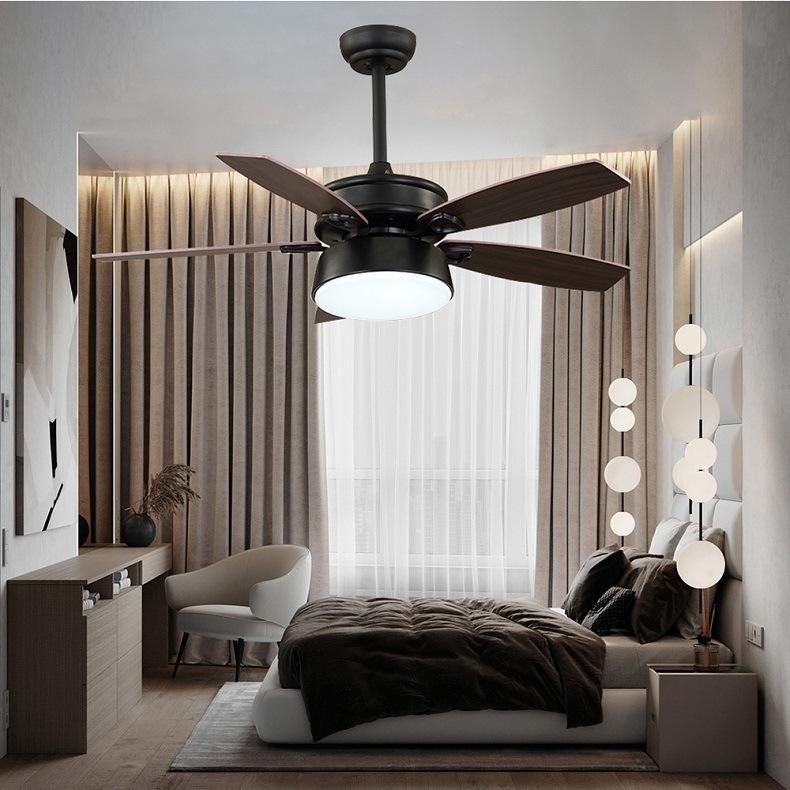 Fan Modern Loft Retro Wooden and Iron Ceiling Fan with Light for Coffee, Bar and Living Room AC Fan Cooling Fan