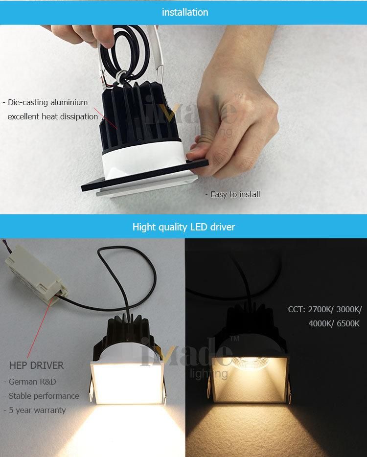 Square 10W 15W 3000K LED Reccesed Light with Single Double Triple Frame LED Downlight