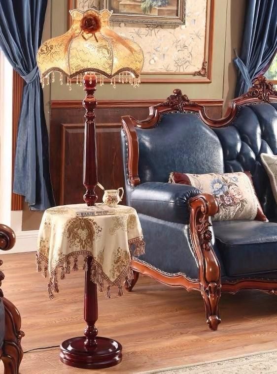 OPP Lighting European Floor Lamp Tea Table Luxury Living Room Bedroom American Fashion Table Retro Creative Wood Lace