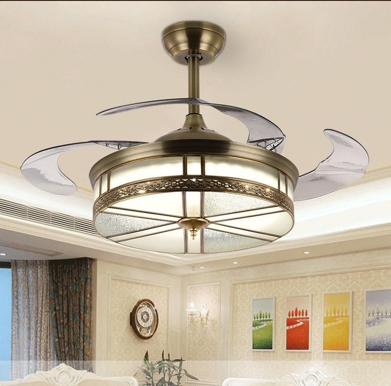 Ceiling Fan Hanging Lamp Indoor Decoration Fancy Lights Retractable Blade for Home Metal Gold LED Ceiling Fan with Light