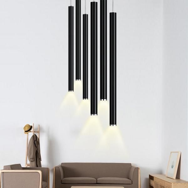 Reception Long Tube Cylinder Metal Hanging Pendant Lamp Adjustable Suspention for Bar Counter