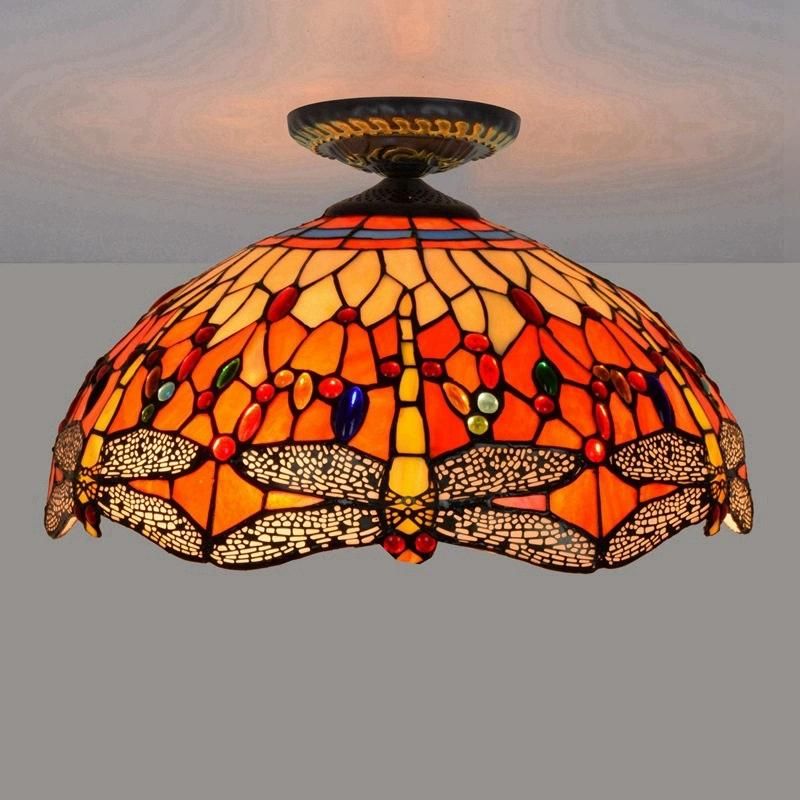 Red Chandelier Dragonfly Tiffany Stained Glass Restaurant Bedroom Aisle Balcony Ceiling Lamp (WH-TA-18)