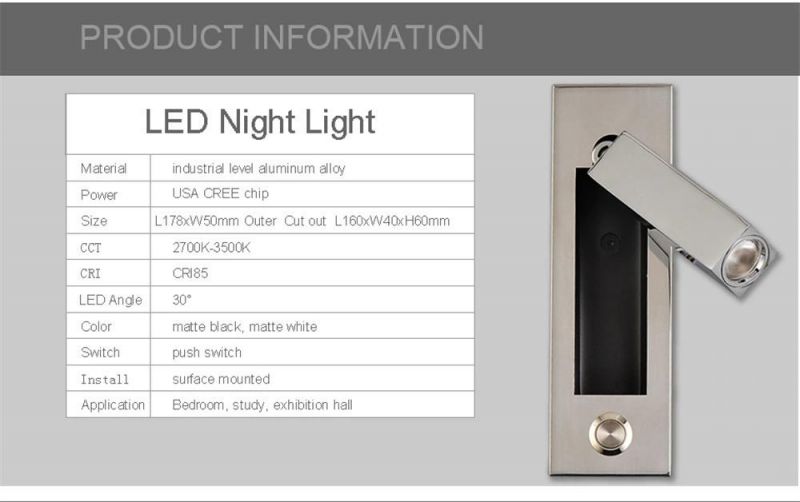 LED Wall Light Night Reading Book Lamp Bed Headboard Lights for Hotel Artistic Bedside Lamp Push Switch CREE Chip 220V