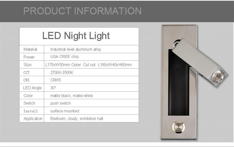 LED Wall Light Night Reading Book Lamp Bed Headboard Lights for Hotel Artistic Bedside Lamp Push Switch CREE Chip 220V