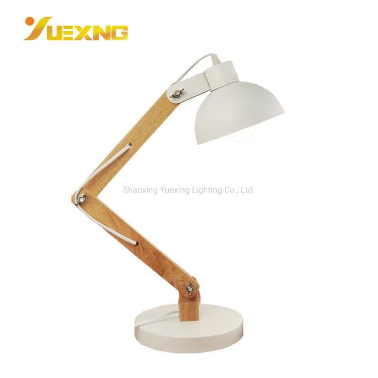 Adjustable Industrial Wooden Iron E27 Max50W Table Light Desk Lamp for Home