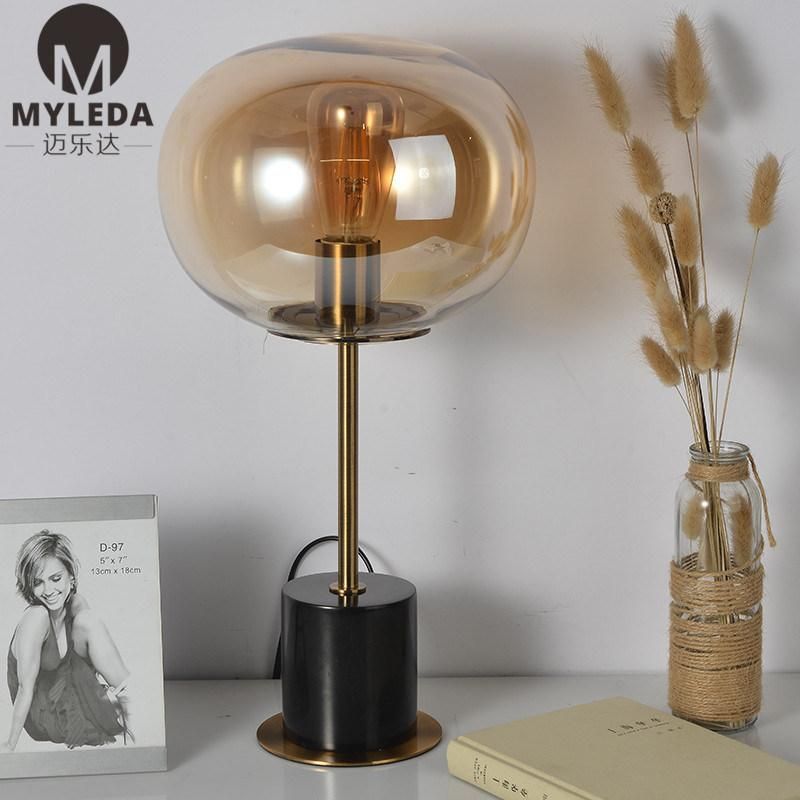 Modern Hotel Decorative Marble Base and Glass Shade Table Lights