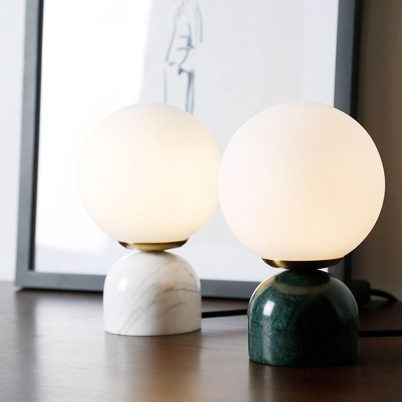 Post Modern Nordic White Round Glass Shade Marble Base Designer LED Table Lamp for Bedside Office Decor Bedroom LED Table Lamp