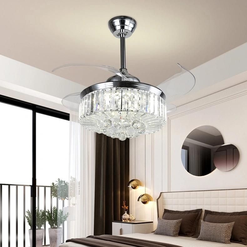 Modern Crystal Ceiling Fan Light Invisible Ceiling Lamp for Living Room Ceiling Fan