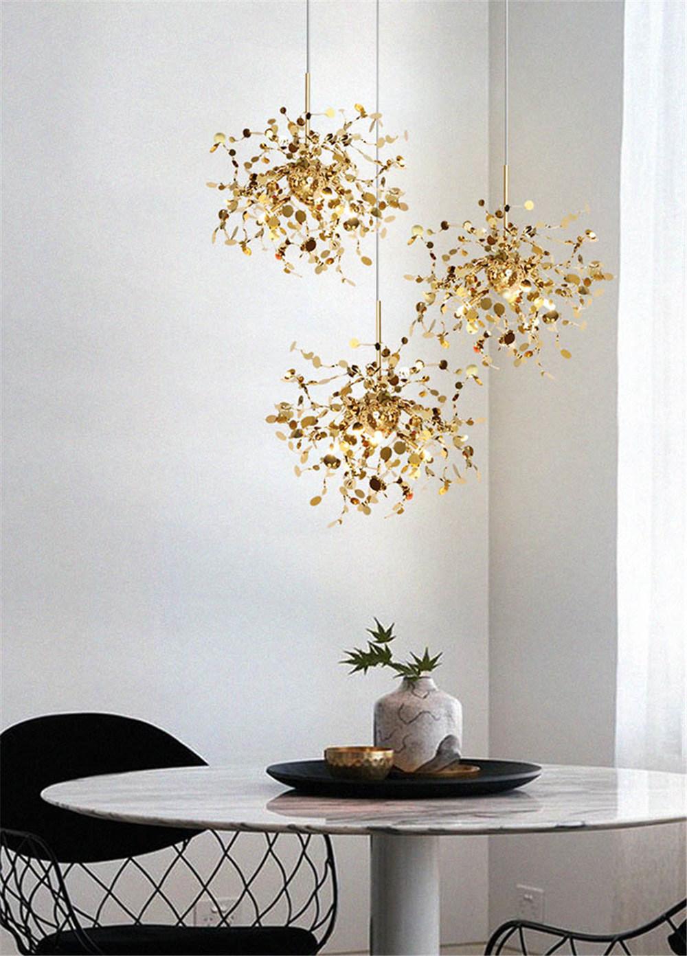 Light Luxury Modern Creative Art Stainless Steel Chandelier Living Room Coffee Shop Window Bar Decorative Lamp