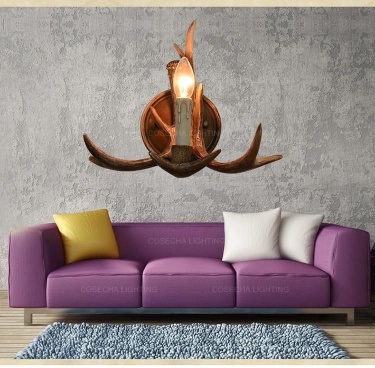 Antique Deer Antler Wall Lamp in Restaurant Bedroom Vintage Resin Wall Sconce Lamp (WH-VR-69)