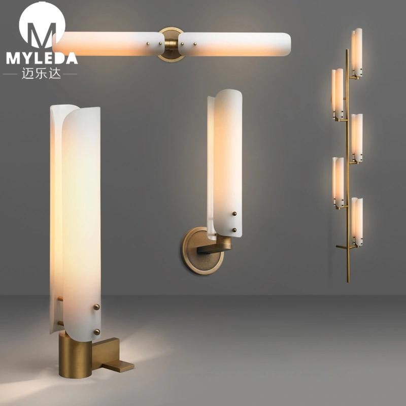 Modern White Glass Brass Wall Sconce Light