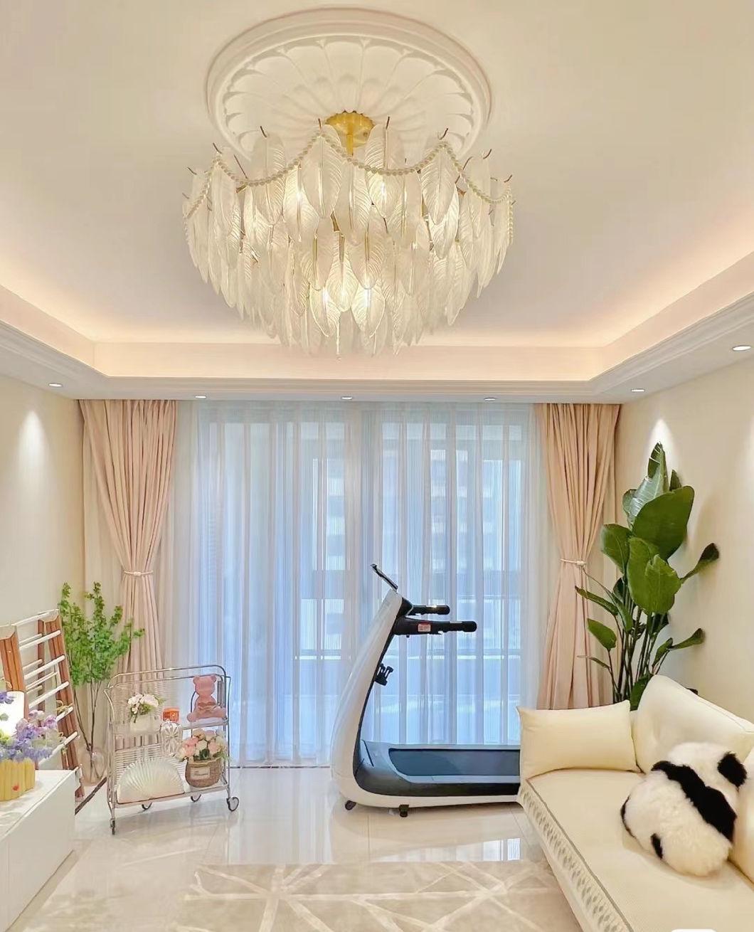 European Light Luxury Feather Glass Chandelier Hotel Restaurant Living Room Decoration Chandelier