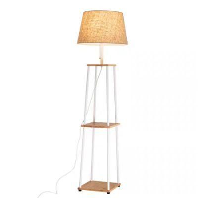 Shelf Wood Custom Floor Lamp with Fabric Shade for Indoor Decoration