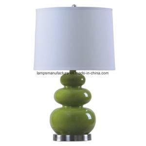 Green Polyresin Table Lamp with off-White Linen Lamp Shade