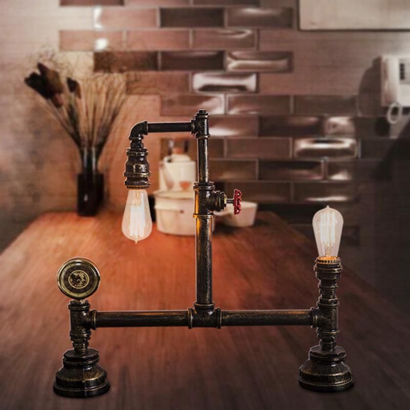 Industrial Vintage Light Black Silver Copper Rustic Industrial Bedside Table Lamp (WH-VTB-31)