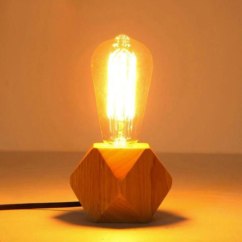 Bulb Table Lamp, Wooden Lamp Base Stand, Dimmable Nightstand Bedside Bed, Lightbulb Night Light (Bulb not included) Wbb11959