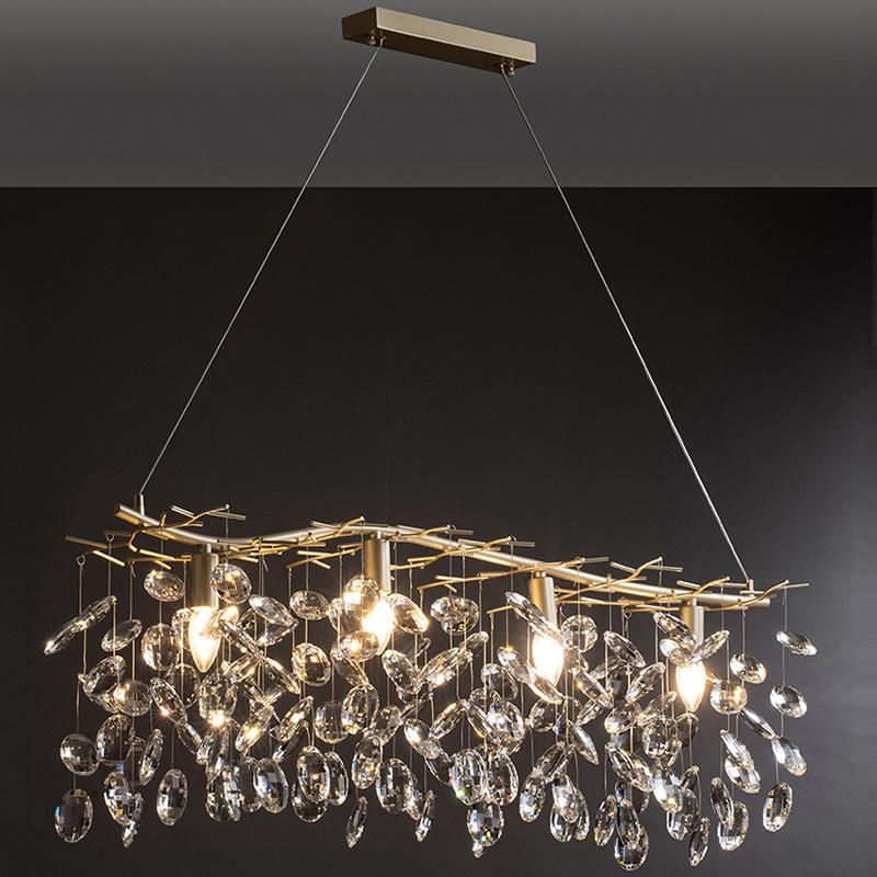Villa Living Room Pendant Lamp Light Luxury Full Copper Crystal Bedroom