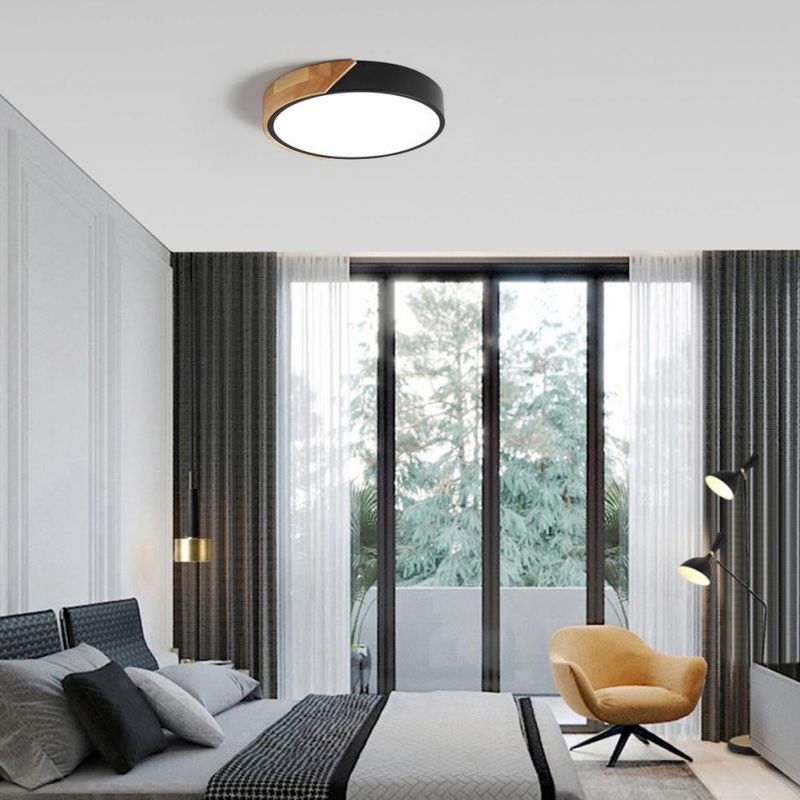 Simple Modern Living Room Bedroom Log LED Round Ceiling Lamp