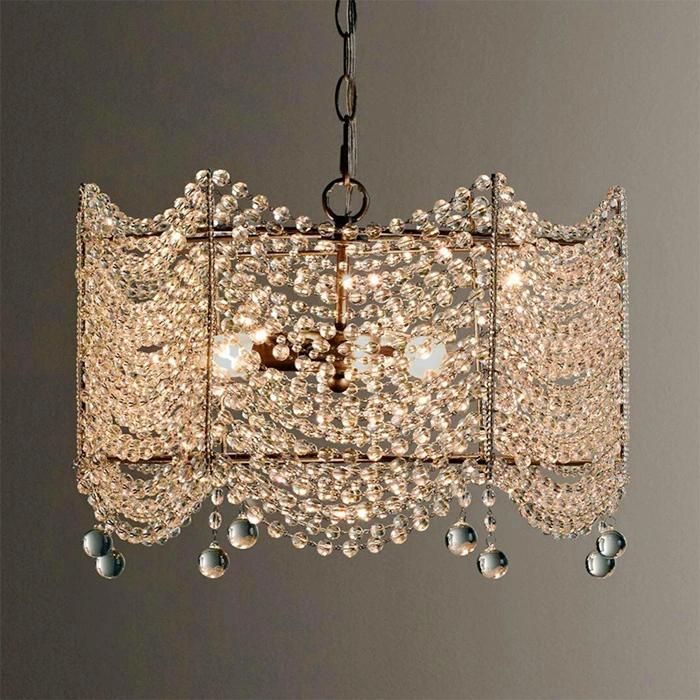 Square Clear Crystal Chandelier Lighting French Pendant Lamp for Girls Room, Bedroom
