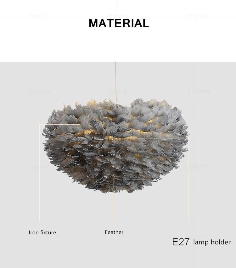 Zhongshan Home Lighting Chandelier Light Factory Wholesale Nordic Decorative Fashion Mondern Nodic Handmade Shade Goose Feather Lamp Pendant Lamp