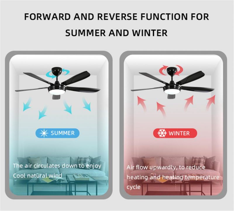 Simple Design 5 Fan Speed 52 Inch 5 Iron Blades LED Ceiling Fan Light