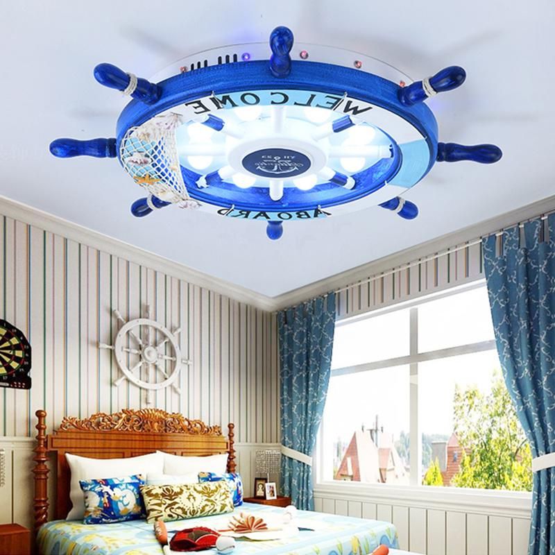 Mediterranean Sea Rudder Kids Room Nursery Lamp Home Bedroom Decor Smart Round Ceiling Light (WH-MA-171)