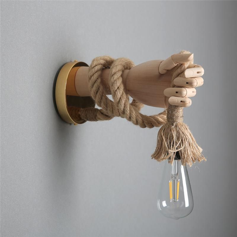 Retro Industrial Loft Hemp Rope Wall Lamps Creative Hand Shape Wall Light Corridor Aisle Bar Restaurant E27 Wall Decoration Lamp