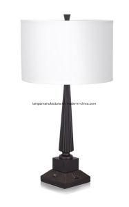 Classical Dark Wood End Table Lamp with Bronze Finish