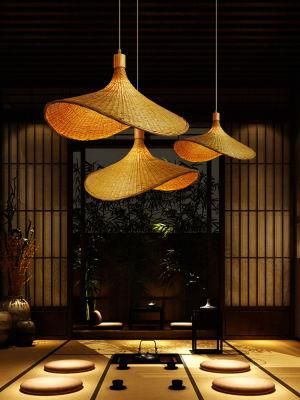 Wooden Weaving Bamboo Pendant Lights Handmade Bamboo Straw Hat Retro Chandelier (WH-WP-45)