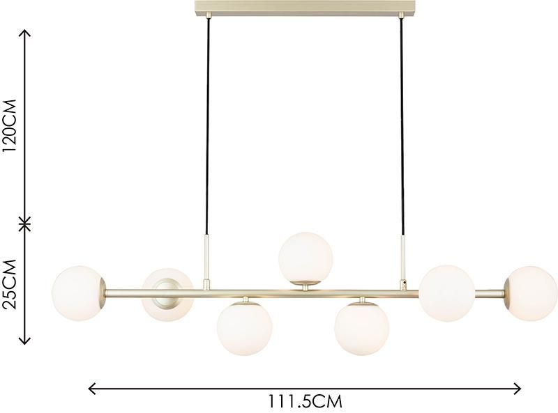 Globe Linear Chandelier 7-Light Hanging Pendant Light Fixtures MID Century Modern Ceiling Lamp for Living Room Dining Room Kitchen (Opal Glass & Painted Brass)