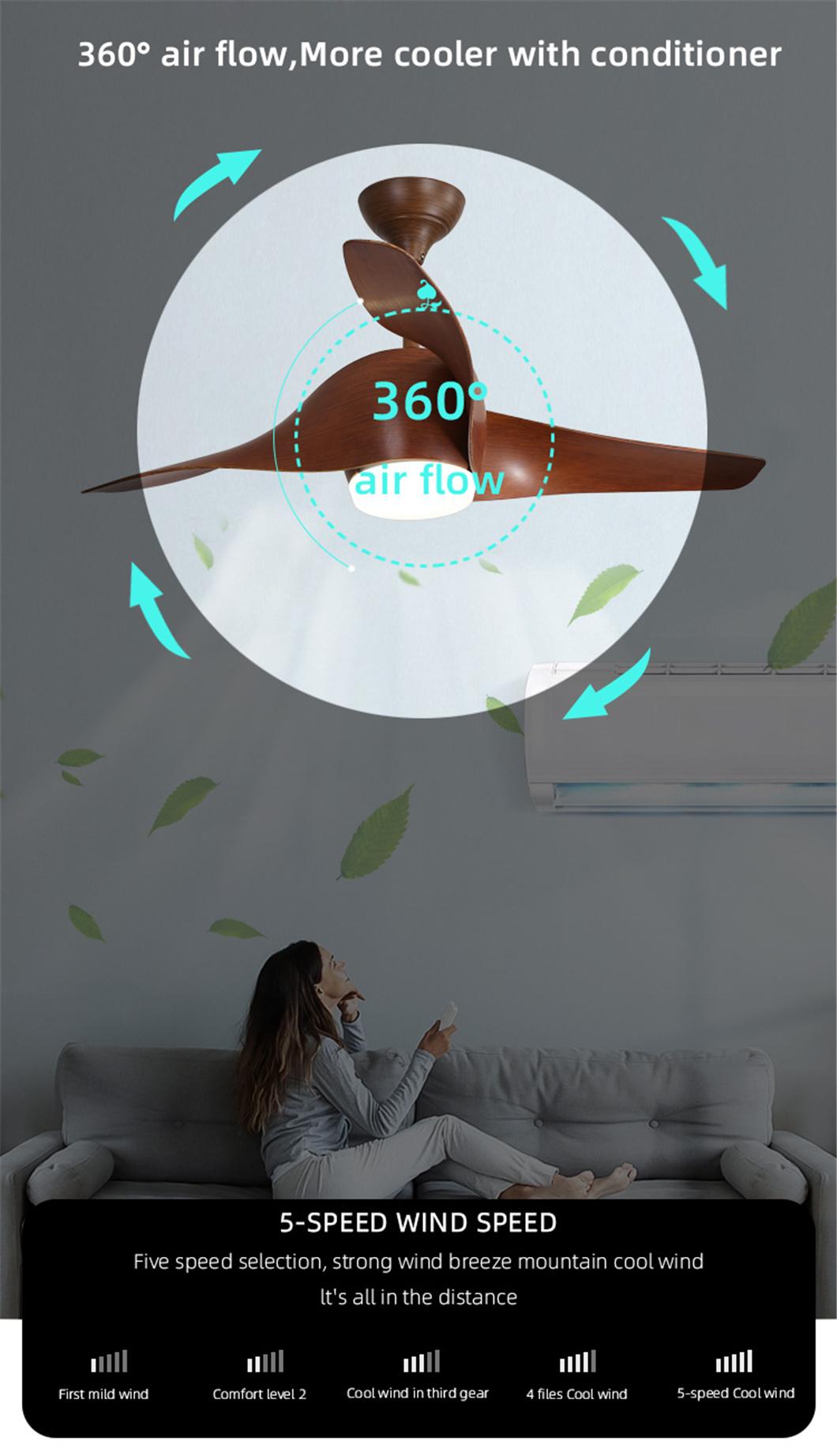 Modern Decorative Remote Control ABS Blades 3 Color Replaceable 220V 240V Ceiling Light with Fan