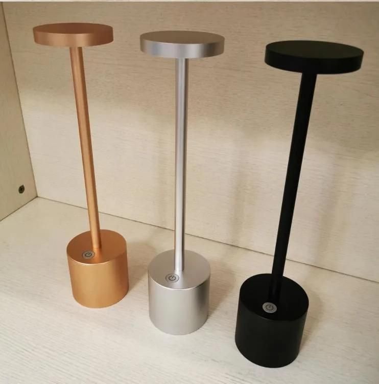Aluminium Modern Touch Control Cordless Wireless Charging Rechargeable Battery Lighting Powered LED Light Table Lamp for KTV Hotel Bar Restaurant Dining Room