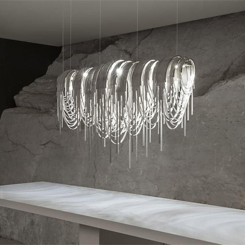 2022 Modern Restaurant Lamp LED Hotel Crystal Chandelier Luxury Home Pendant Light Contemporary Oval Aluminum Chain Chandelier