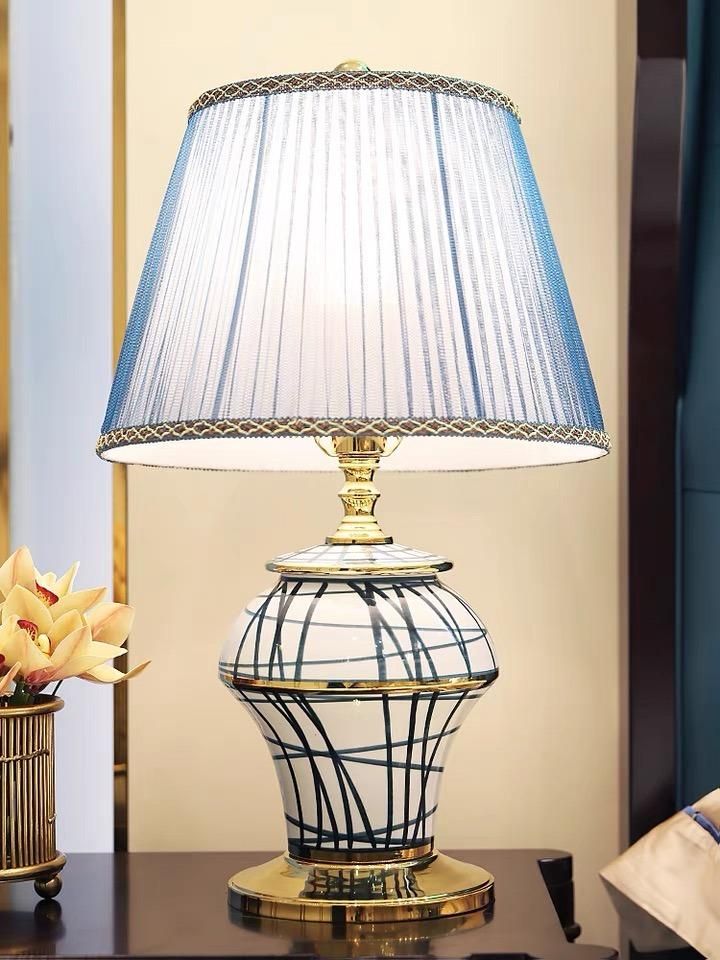 Light Luxury American Table Lamp Ceramic Decorative Art Design Modern Simple Copper Living Room Bedside Bedroom Living Room Lamps
