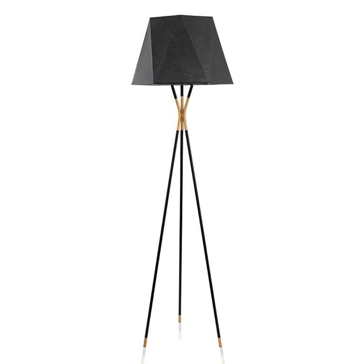 Nodic Modern High Level Hotel Living Room High End Study Decorative Iron Floor Lighting Metal Tripod Black Fabric Shade Art LED Hotel Standing Floor Lamp