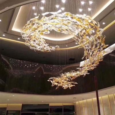 Modern Decorative Amber Glass Indoor Hotel Project Lighting Chandelier, for Wedding, Lobby, Hall, Meeting Room