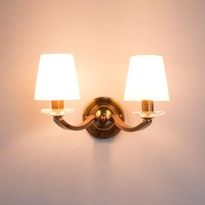 Indoor Living Room Bedside Post Modern White and Brown Sconce Wall Lamp Light with Glass Shades