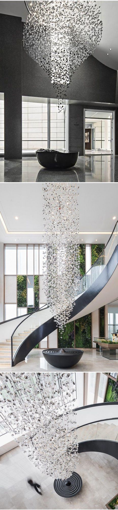 Custom Long Stone Decoration Luxury Villa Staircase Hotel White LED Chandelier Light