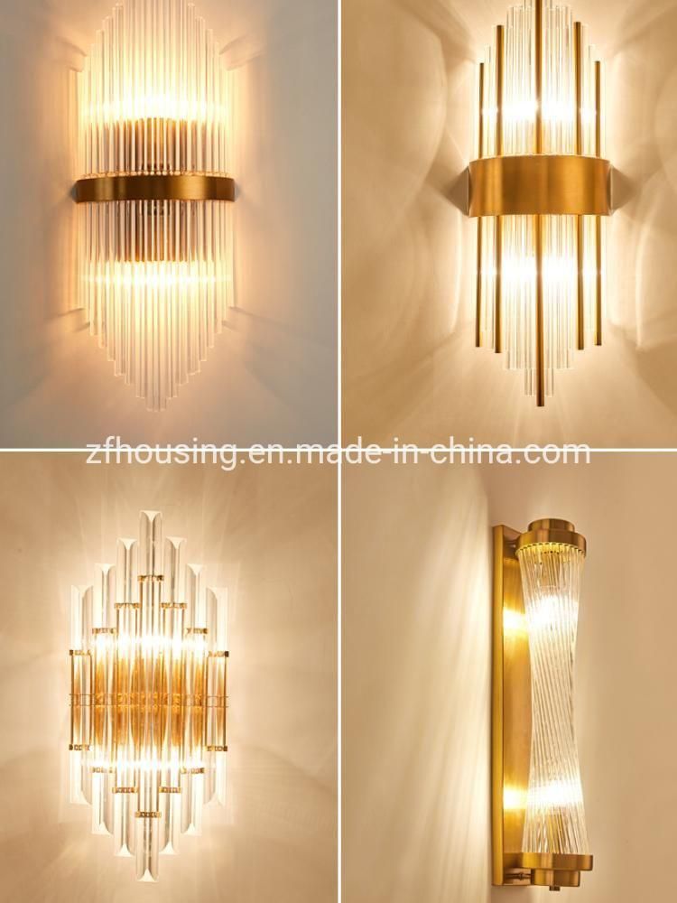 Golden Luxury European Hotel Living Room Light Crystal Glass Wall Lamp